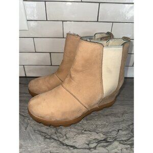 Sorel Joan of the Arctic Chelsea Wedge Heel Lined Boots Booties Beige Womens 6.5